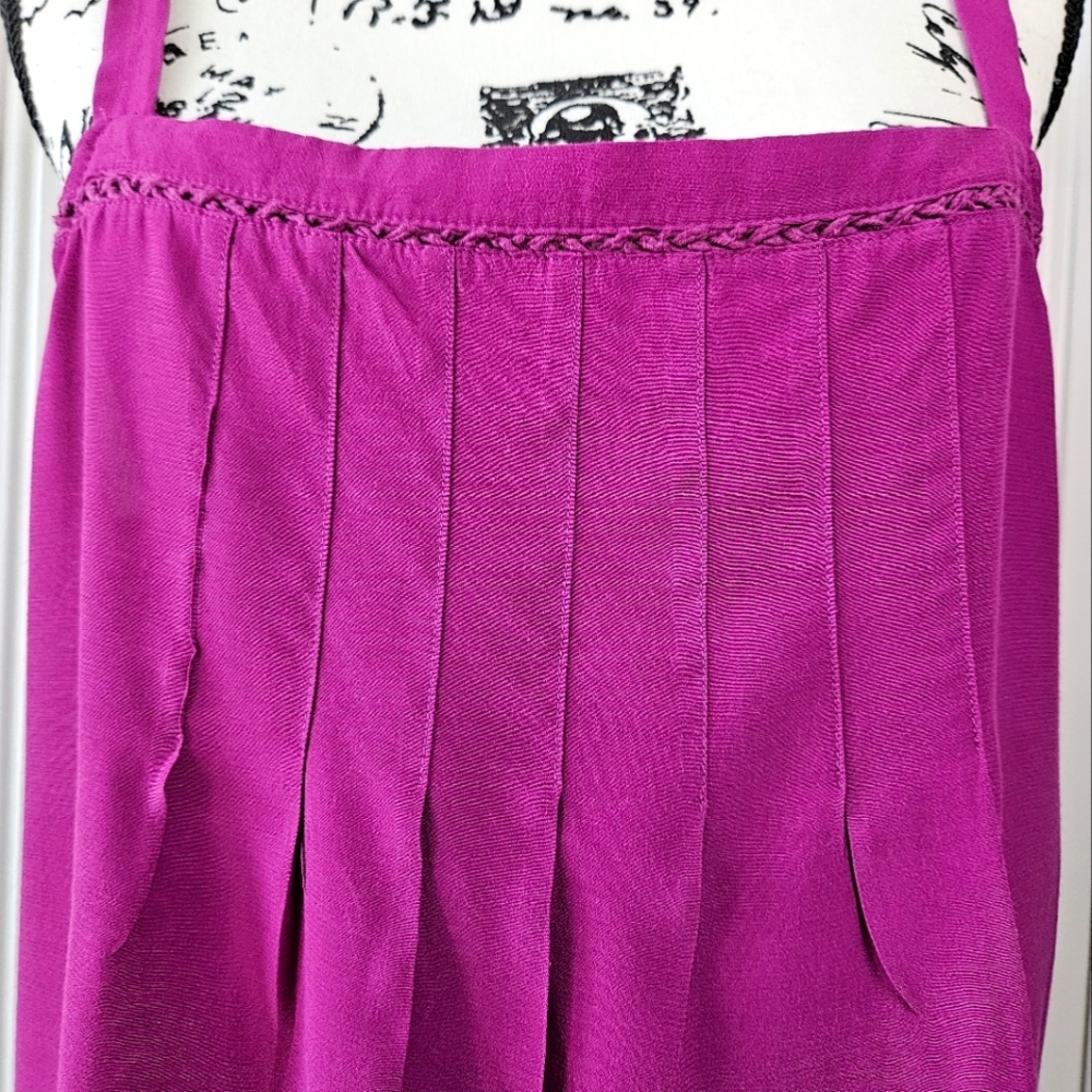 LOFT Top Womens Large Purple Tank Pleated Applique Lace Rayon - Picture 3 of 8